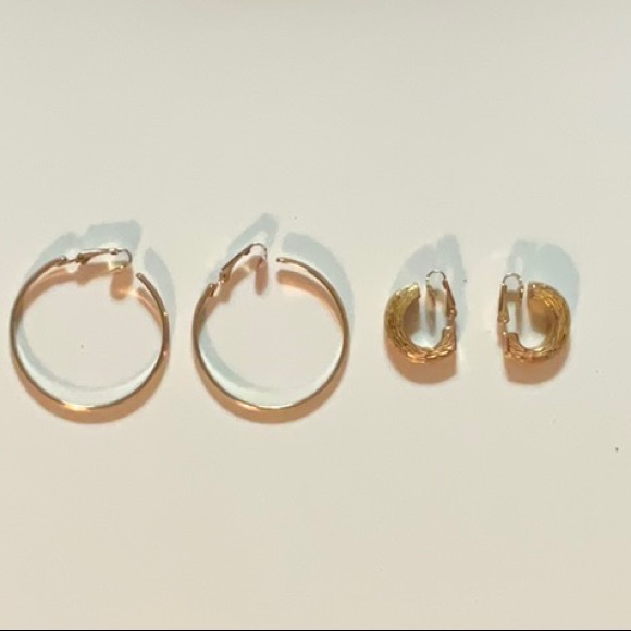 Avon Two Pairs Classic Gold Tone Hoop Clip On Earrings - Picture 1 of 14